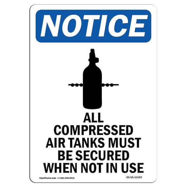 Safety Sign, OSHA Notice, 5" Height, All Compressed Air Sign With Symbol, Portrait, 10PK
